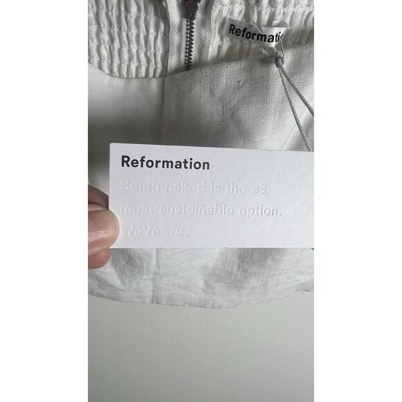 Reformation Size 12 White Olson Linen Crop Smock Adjustable Straps Top NEW - Picture 9 of 14